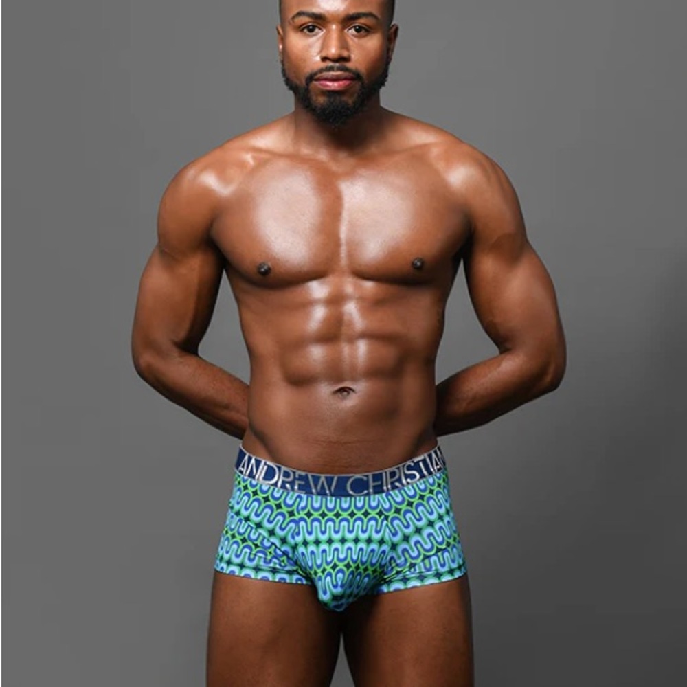 Andrew Christian Vibrant Blue and Green Boxer Briefs - Picture 2 of 6